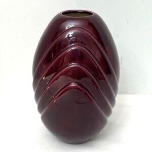 Vintage Haeger Pottery Vase Burgundy Red Draped 80s Retro Glossy